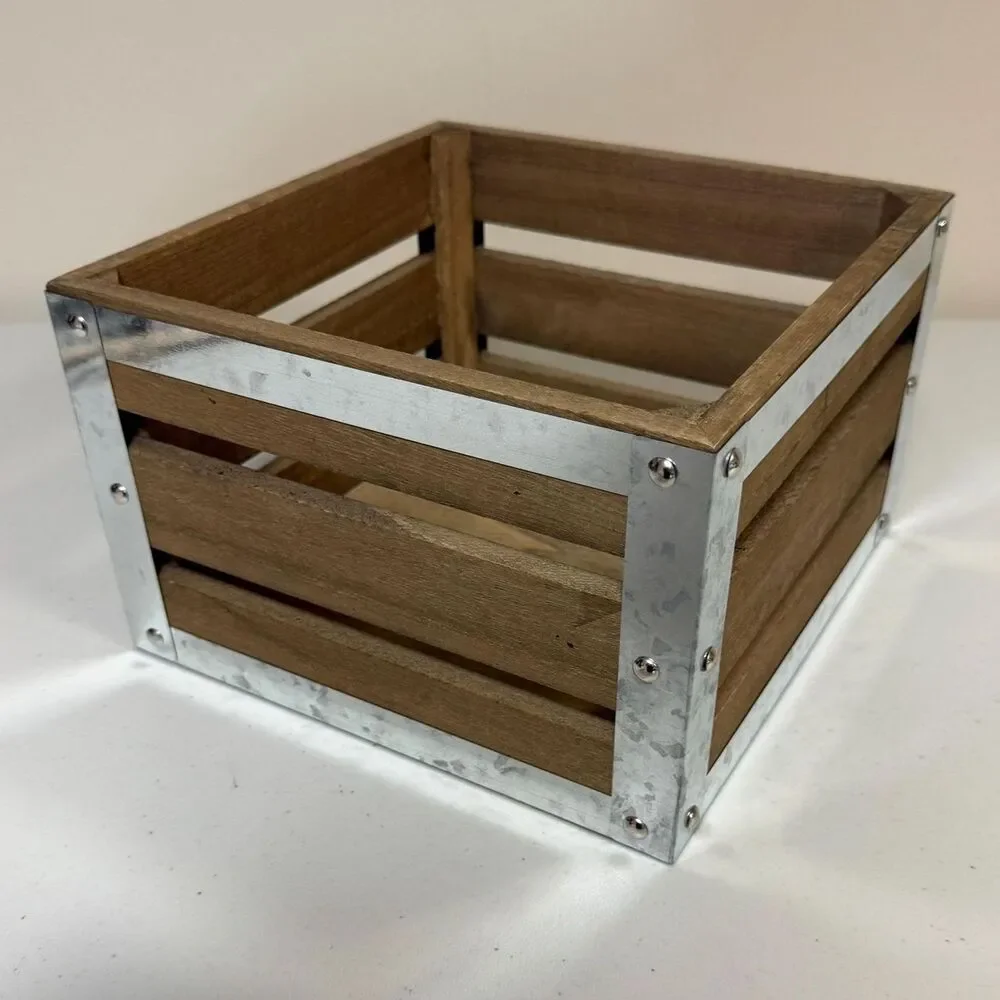 Farmhouse Wood Crate Box Square Rustic Display Home Deco Basket Storage Organize